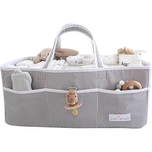 Lily Miles Baby Diaper Caddy - Organizer Tote Bag for Infant Boy or Girl - Baby Shower Basket - Nursery Must Haves - Registry Favorites - Newborn Caddie Car - Gray/Gray, Extra Large