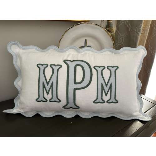 12x 20 Applique Name or Initial Pillow, Custom Scallop Pillow, Personalized Throw Pillow, Monogram Pillow, Nursery Pillow, Dorm Pillow