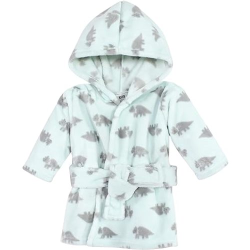 Hudson Baby Unisex Baby Plush Animal Face Bathrobe, Triceratops, 0-9 Months