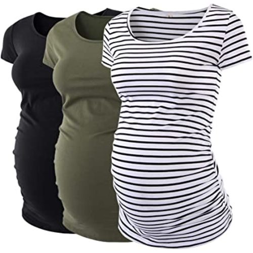 Liu & Qu Womens Maternity Tops Short Sleeve Round Neck Pregnancy Shirts 3 Packs