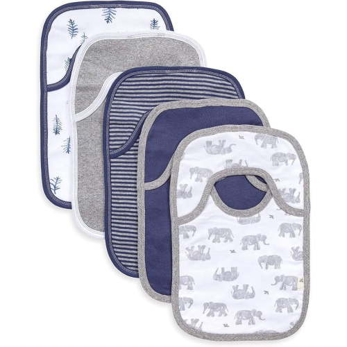 Set of 5 Wandering Elephants Lap Shoulder Bibs - Heather Grey - One Size