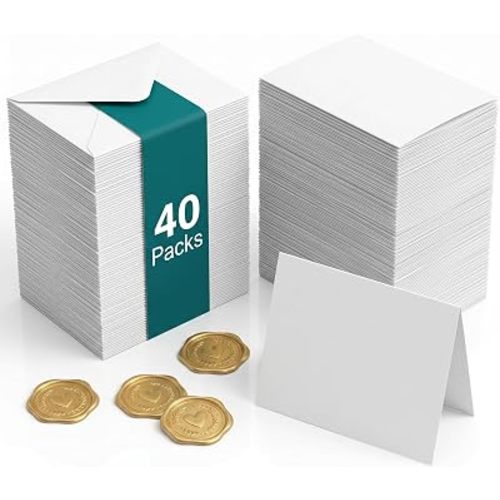 40 Pack Blank White Cards and Envelopes - 5" x 7" Heavyweight Folded Cardstock and A7 Envelopes for DIY Greeting Cards Wedding Birthday Invitations Baby Shower Thank You Cards and All Occasions