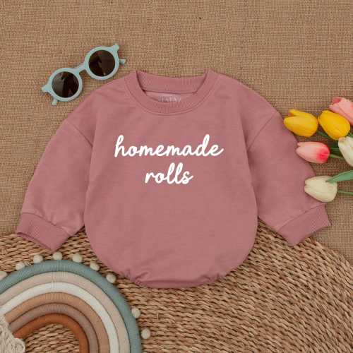 Homemade Rolls Baby Romper, My First Thanksgiving Bodysuit, Baby Thanksgiving Outfit, Thanksgiving Bubble Romper, Baby Announcement