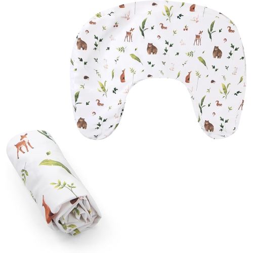 Boppy Nursing Pillow Cover - Soft, Hypoallergenic Washable Microfiber Bottle & Breastfeeding Pillow Covers (Redesigned Feeding Pillow Sold Separately) - Neutral Plants and Animals