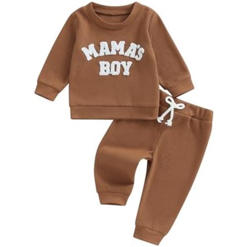 MERSARIPHY Toddler Baby Boy Clothes Waffle Knit Outfit Mama's Boy Little Dude Sweatshirt tops Pants Set Fall Winter Clothing