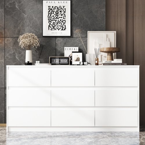 63"W 9 Drawer Dresser Accent Dresser for Living Room Bedroom Chest