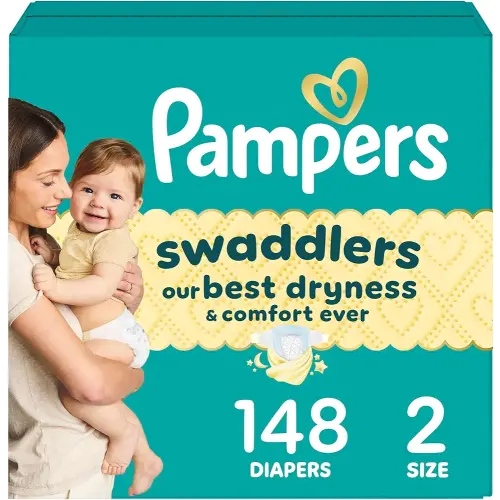 Pampers Swaddlers Diapers, Size 2 (10-22 lbs), 148 Count, Absorbent, Keeps Baby Dry and Comfortable, Skin Safe Disposable Baby Diaper