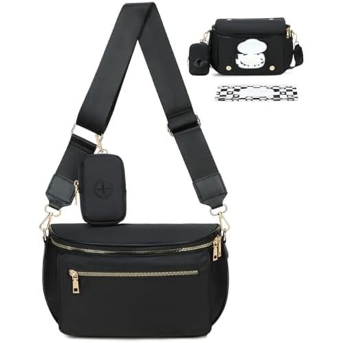 Eslcorri Small Diaper Bag Fanny Pack for Quick Outings, Crossbody Diaper Purse with Built-in Wipes Dispenser, Water-resistant Black Belt Bag for Moms Dads, 8L Expandable Capacity