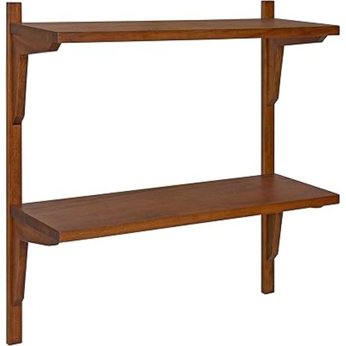 Kate and Laurel Meridien Mid-Century Wall Shelves, 24" x 8" x 24", Walnut, Transitional Wall Decor and Storage