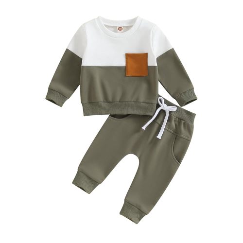 Tsnbre Baby Boy Clothes Outfits Fall Long Sleeve Color Block Sweatshirt Tops Casual Pants Newborn 2Pcs Set