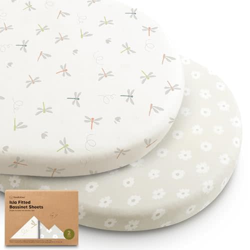2-Pack Baby Bassinet Sheets Girl, Boy - Viscose Derived from Bamboo Fitted Bassinet Sheets Compatible with Halo Bassinest Swivel Sleeper, Baby Delight, Graco Bedside Bassinet Mattress Sheet (Meadow)