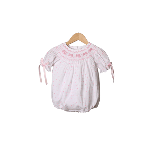 Smocked Classic Bow Pink Swiss Dot Bubble