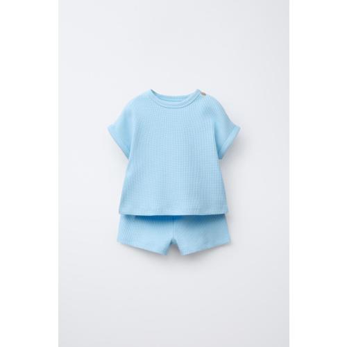WAFFLE T-SHIRT AND BERMUDA SET - Mid-blue | ZARA United States