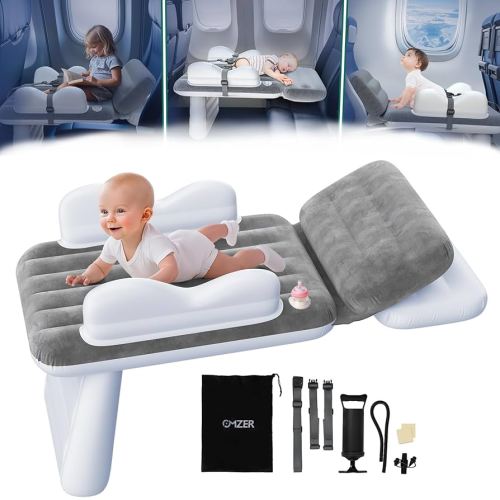 omzer Inflatable Toddler Airplane Bed: Airplane Seat Extender for Kids with Cup Holder & Seat Belt - Portable Baby Travel Bed with Travel Bag & Hand Pump