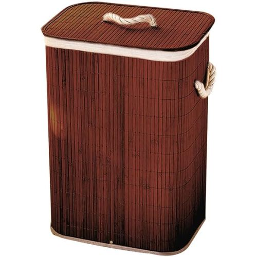 Bamboo Laundry Hamper with Lid, 72L Clothes Hamper with Removable Liner Bags & Rope Handles, Foladble Laundry Basket for Bathroom, Laundry Room, Bedroom, Small Spaces, Coffee