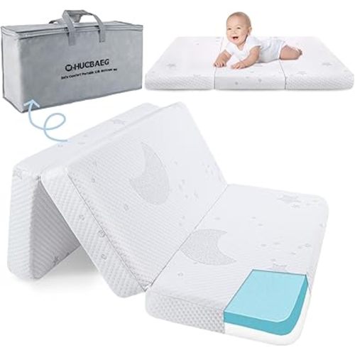 Trifold Pack and Play Mattress, 38x26 Pack N Play Mattresses, Dual-Sided Memory Foam Pack n Play Mattress for Baby Portable Travel Mattress with Removable Cover and Carry Bag