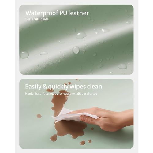 Blissful Diary Vegan Leather Baby Changing Pad with Waterproof & Wipe-Clean PU Cover, Standard Size Cozy Diaper Changing Pad for Dresser and Table, Light Green