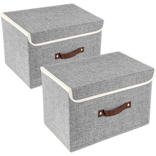 TYEERS Collapsible Storage Boxes, Washable Fabric Storage Bins with Lids, 14.9x9.8x9.8 inches, 2 Pack, Gray