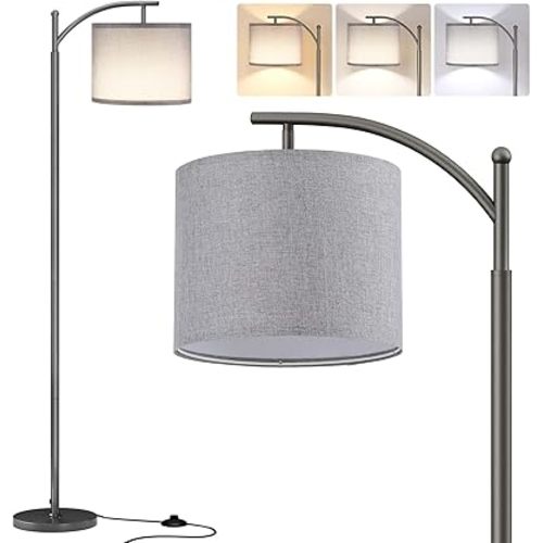SUNMORY Arc Floor Lamp,Modern Floor Lamp with 9W 3 Color Temperatures Bulb,Metal Standing Lamps with Adjustable Hanging Lampshade,Tall Floor Lamps for Living Room,Bedroom,Office
