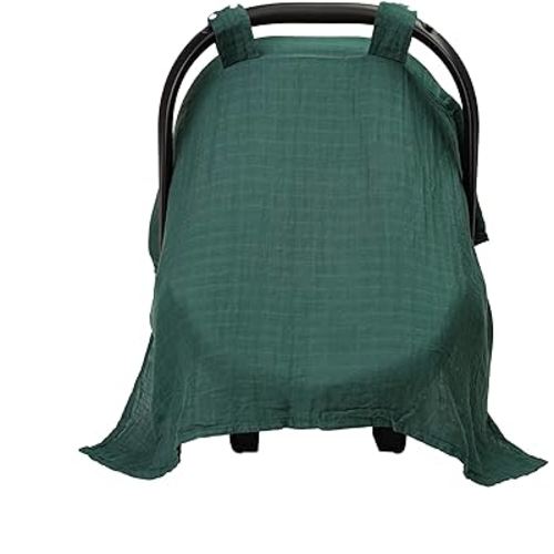 Meracorallo Muslin Baby Car Seat Cover, Lightweight Breathable Soft Infant Carrier Cover Carseat Canopy for Baby Boys and Girls, Green