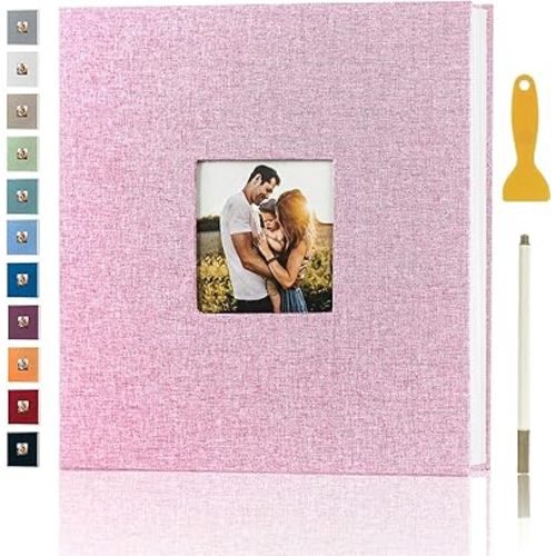 Photo Album Self Adhesive Pages for 4x6 5x7 8x10 Pictures Magnetic Scrapbook Photo Albums with Sticky Pages Books with A Metallic Pen for Baby Wedding Family 11x10.6 Pink 40 Pages