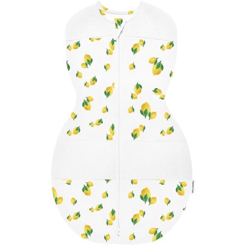 Happiest Baby Sleepea 5-Second Swaddle - 100% Organic Cotton Baby Swaddle Blanket - Doctor Designed Promotes Healthy Hip Development (Ivory Lemons, Small)