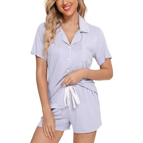 Leikar Womens Button Down Pajama Sets Bride Pajamas Sets Sleepwear Shorts Lounge Set