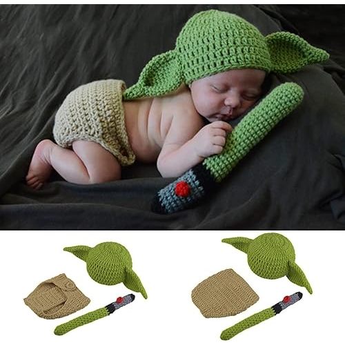 3 PCS Newborn Photography Prop Baby Hat Knit Handmade Cover Diaper Costume for Infant Boy Girl Princess Twins (0-6 month)