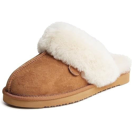 Dearfoams womens Fireside Sydney Shearling Fur Indoor/Outdoor Scuff Slipper With Wide Widths
