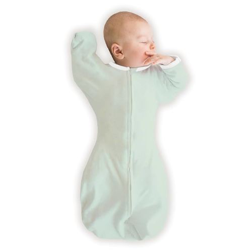 SwaddleDesigns Organic Transitional Swaddle Sack, Arms Up Swaddle with Half-Length Sleeves & Mitten Cuffs, Small, 0-3 Months, 6-14 lbs, Soft Jadeite
