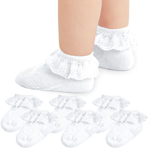 Baby Girl Lace Socks Newborn Ruffle Socks Cute Infant Princess Dress Frilly Socks 0-3/3-6/6-12/12-24 months 5/6 Pack