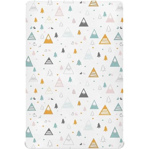 Baby Crib Sheet Mountains Trees Crib Mattress for Boys and Girls Playard Sheet Soft Breathable Fitted Baby Mattress Cover 52x28in