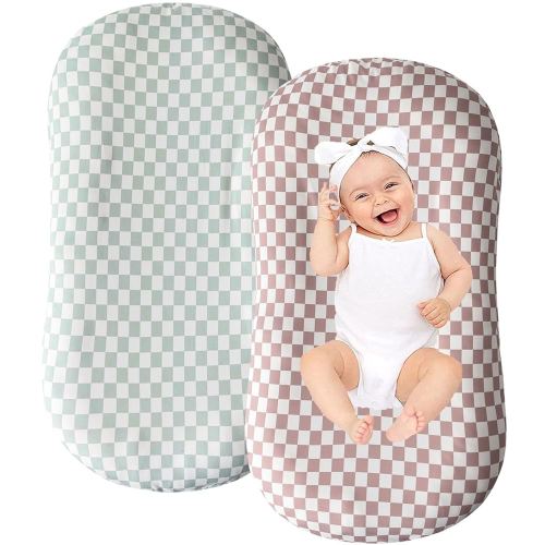 Little Jump Cotton Baby Lounger Covers, 2 Pack, Soft Removable Slipcovers for Newborn Infant Lounger, for Girls Boys, Coffee Checkered (Coffee & Green Checkered)
