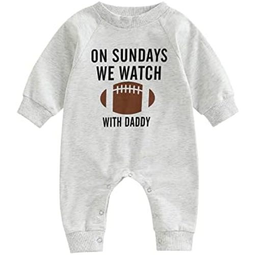 Honganda Infant Baby Boys Girls Football Season Jumpsuit Watch Football with Daddy Funny Romper Playsuit Sweatshirt