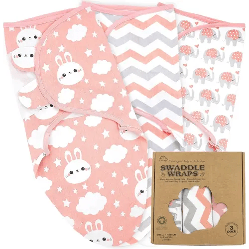 Bublo Baby Swaddles for Newborns – 3-Pack Infant Swaddles 0-3 Months – Adjustable Swaddle Sleep Sack – Soft Cotton Baby Wrap for Safe & Cozy Sleep (Coral)