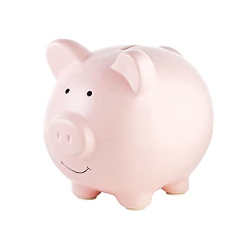 Pearhead Large Ceramic Piggy Bank, Ideal for Boys and Girls, Kids Money and Coin Bank, Perfect Baby Boy Nursery Décor, Great Gift and Newborn Keepsake, Light Pink