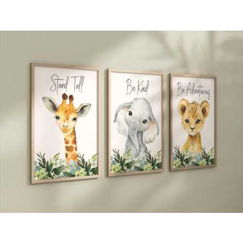Set of 3 Safari Animal Nursery Art Prints