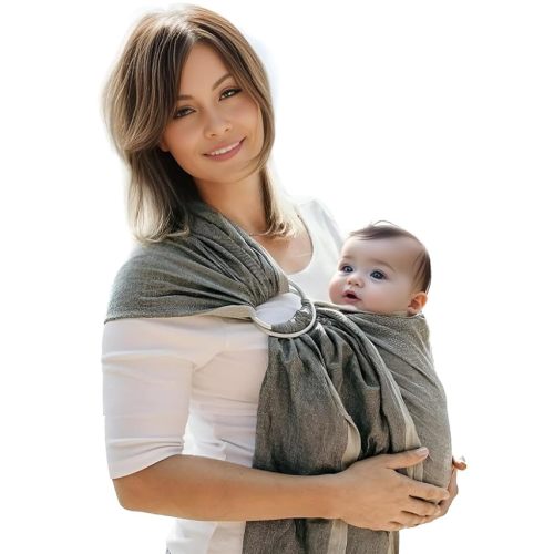 Ring Sling Baby Carrier - Premium Organic Cotton - Baby Wrap Carrier Newborn to Toddler 8-35 LB (A Shade of Gray)