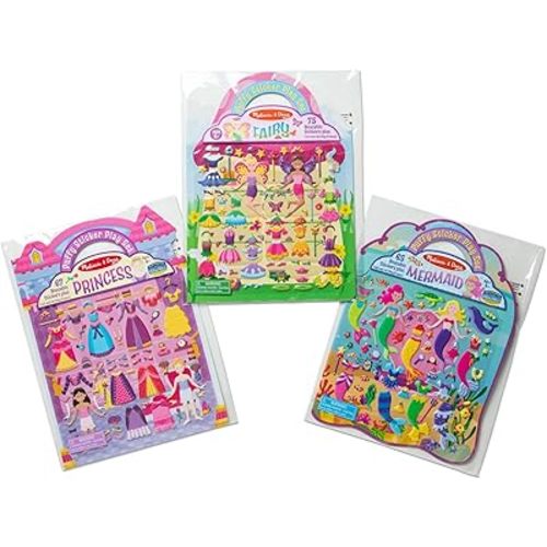 Melissa & Doug Puffy Sticker Activity Books Set: Princess, Mermaid, Fairy - 180+ Reusable Stickers - FSC Certified