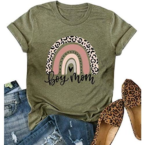 Boy Mom Tee Shirt for Women Short Sleeve Letter Printed Graphic Mom Gifts Tee Shirts