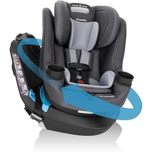 Evenflo REO by Revolve360 Rotating Convertible Car Seat with Quick Clean Cover, Infant to Toddler, Forward and Rear Facing, Compact Design, One-time Install (Danvers)