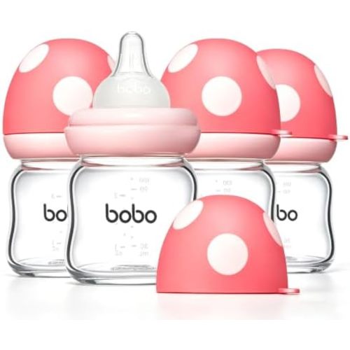 YOHKOH Natural Glass Baby Bottles, 3.4oz Red 4‑Pack