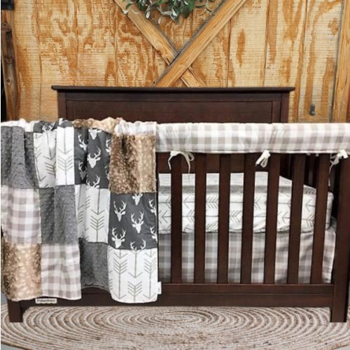 Gray Buck, Arrow, Tan Buffalo Check Woodland Boy Crib Bedding