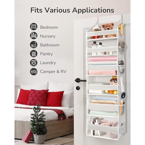 ULG Over The Door Organizer with 6 Large Pockets 12 Side Pockets, 50lbs Weight Capacity Door Hanging Organizer for Bedroom, Bathroom, Pantry, Nursery Storage, Beige