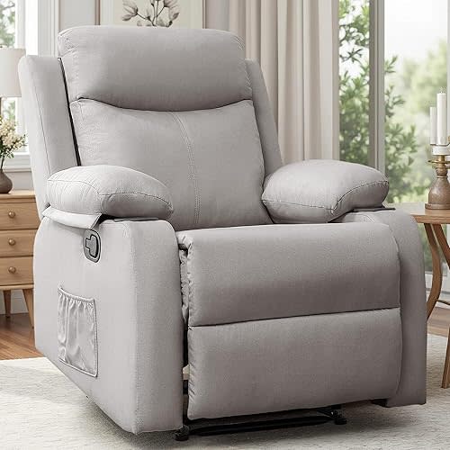 Recliner Chair, Small Recliners for Small Spaces, Reclining Chair, Manual Recliner with Cup Holders and Side Pockets, Chairs for Living Room, Bedroom, Nursery, Khaki