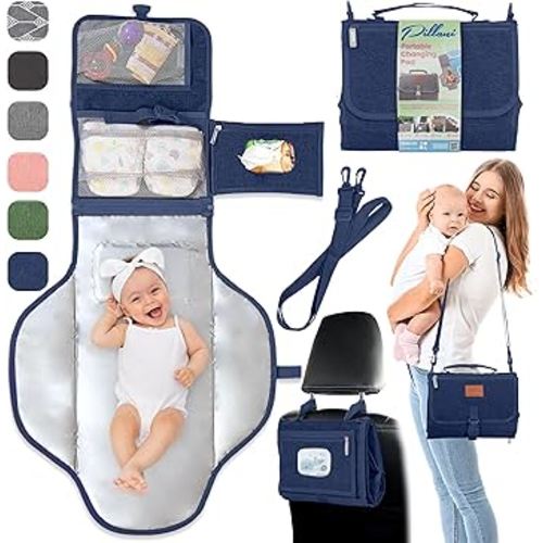 Portable Changing Pad for Baby, Travel Diaper Changing Pad for Newborn, Large Waterproof Baby Changing Mat, Foldable & Detachable Diaper Changing Station with Baby Wipes Pockets, Baby Stuff by Pillani
