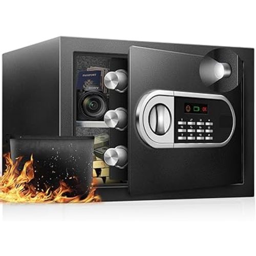 1.3 Cu Ft Home Safe Steel Electronic Lock, Fits A4, LED Light, Silent Keypad with Battery Indicator, USB-C External Charge, Fusion-Bonded Felt Lining, Fireproof Bag Included