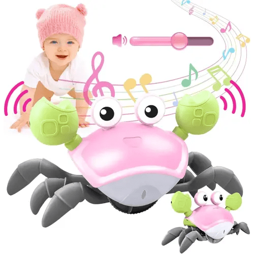 Crawling Crab Baby Toy - Tummy Time Toys - with Music and LED Light,Built-in Rechargeable Battery and Volume Can be Turned Off for 0-6 6-12 12-18 36 Months Walking Toddler Birthday Gift(Pink)