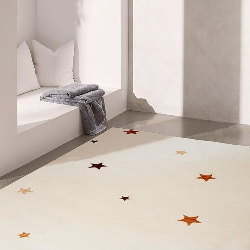 Rug Branch Soft Steps Playtime 4' x 6' (3'11" X 5'10") Non-Toxic, Child and Pet Safe, Stars Playmat - Indoor Area Rug for Kids, Cream - Playroom, Nursery, and Children Bedroom