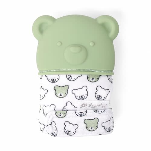 Itzy Ritzy Silicone Teething Mitt - Soothing Infant Teething Mitten with Adjustable Strap, Crinkle Sound & Textured Silicone to Soothe Sore & Swollen Gums - for Ages 3 Months & Up (Bear)